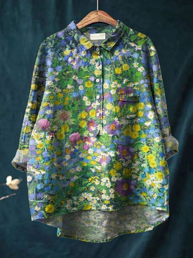 Hazel - Women’s Casual Floral Art Print Shirt