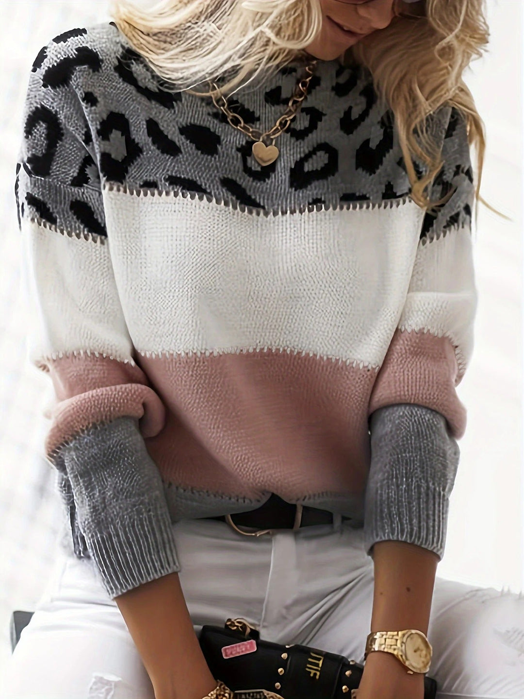 Cherra - Colorblock Leopard Sweater