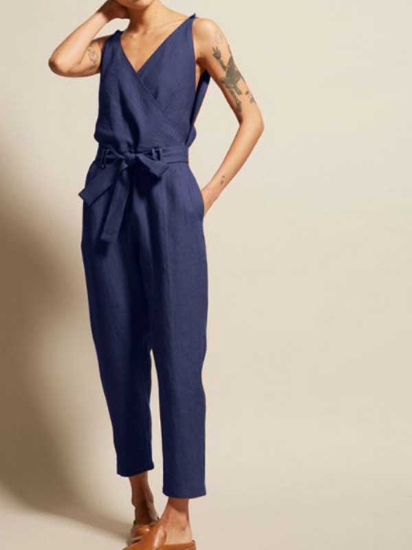 Cianne - Casual Sleeveless Wrap Jumpsuit