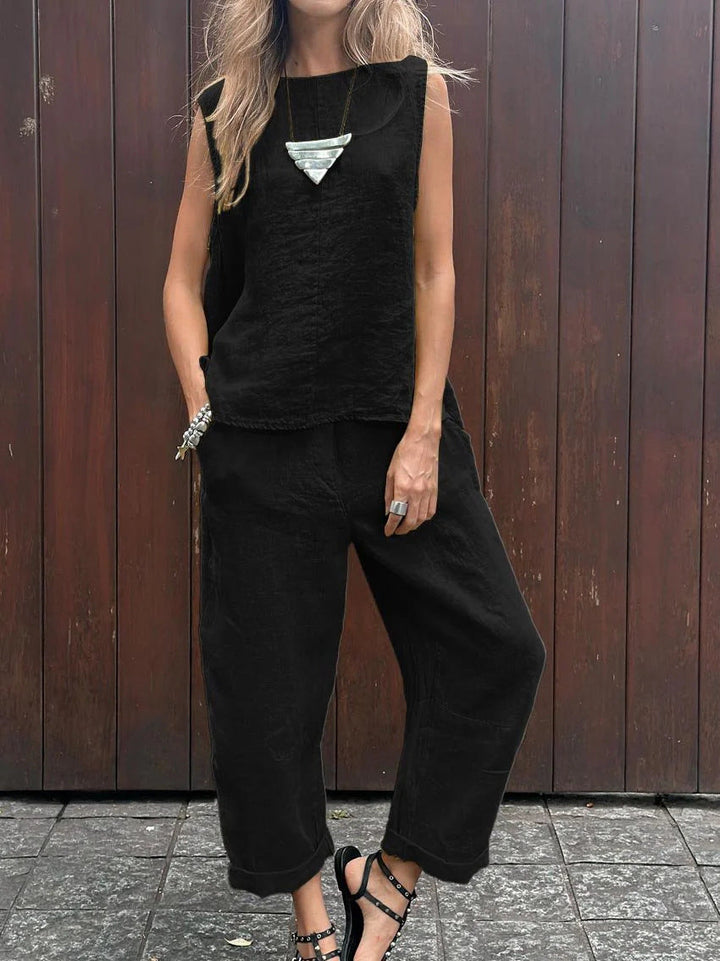 Jemaica - Plain Sleeveless Top and Pants Set