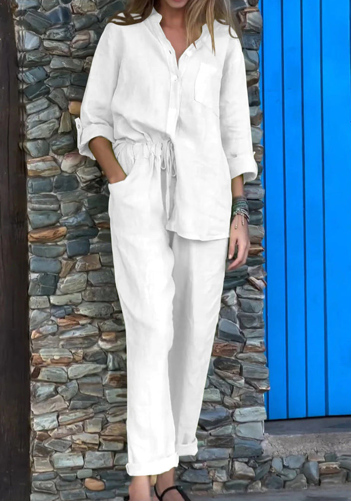Juriel - Stylish V-Neck Shirt and Pants Set