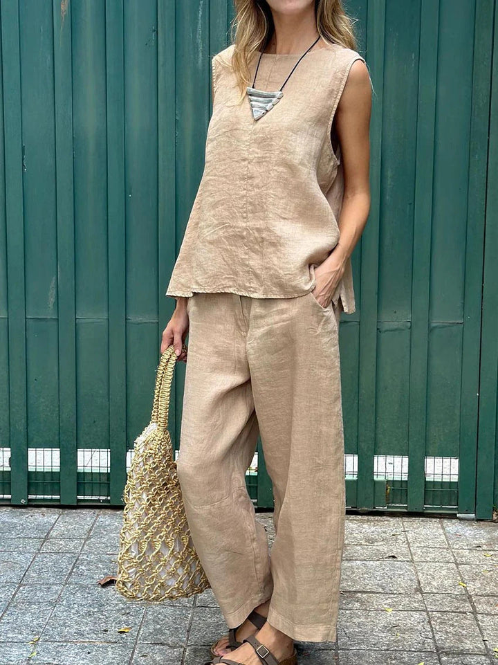 Jemaica - Plain Sleeveless Top and Pants Set