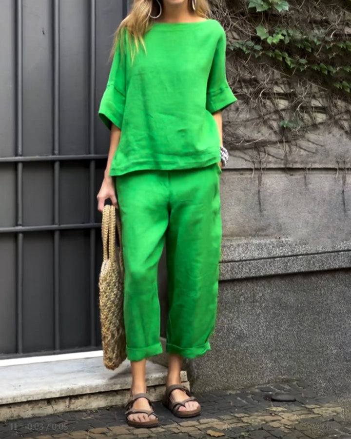 Carmela - Casual Crewneck Top and Pants Set