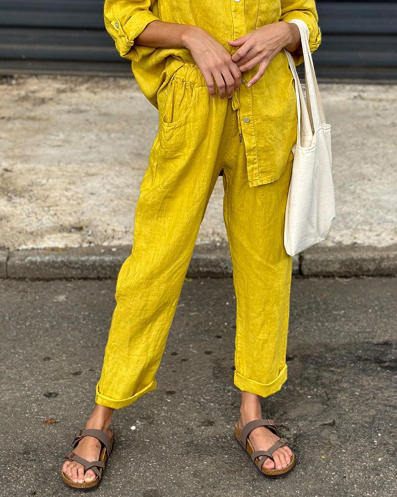 Juriel - Stylish V-Neck Shirt and Pants Set