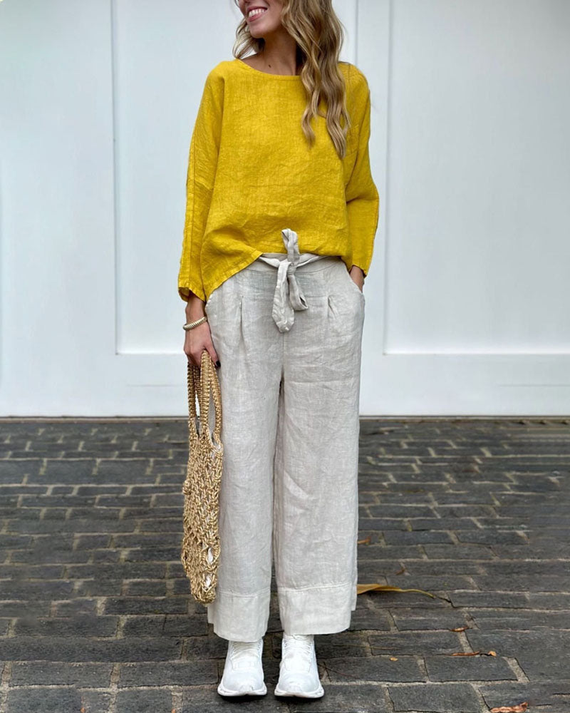 Maine - Casual Long Sleeve Top and Belted Pants Set