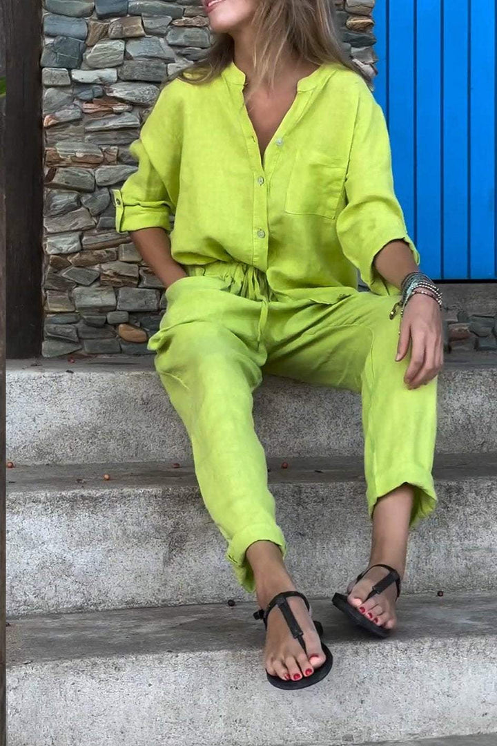 Juriel - Stylish V-Neck Shirt and Pants Set
