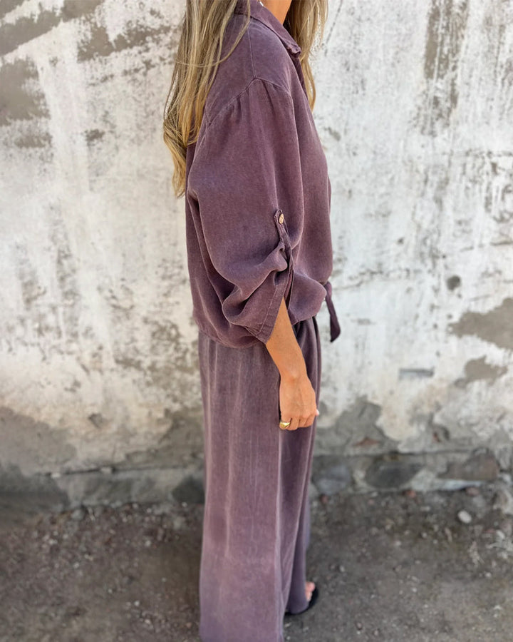 Alodia - Oversized Button Down Shirt and Wide Leg Pants Set