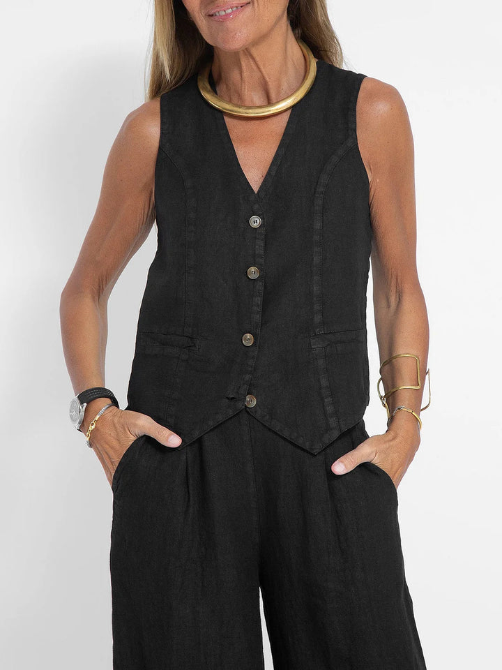 Jamil - Stylish Button Down Vest and Wide Leg Pants Set