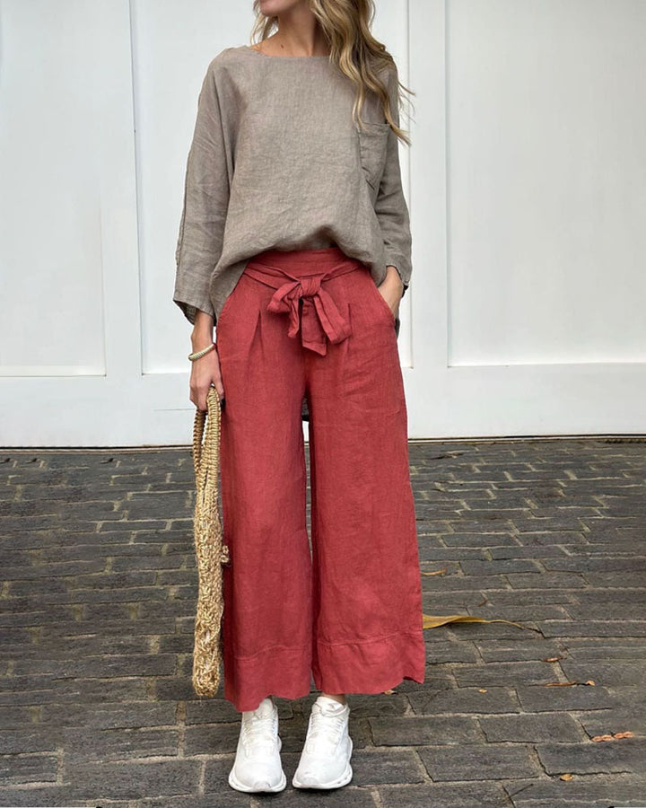 Maine - Casual Long Sleeve Top and Belted Pants Set