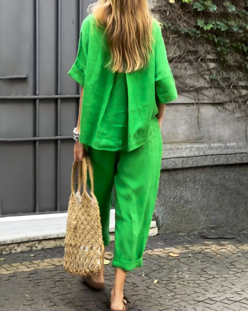 Carmela - Casual Crewneck Top and Pants Set