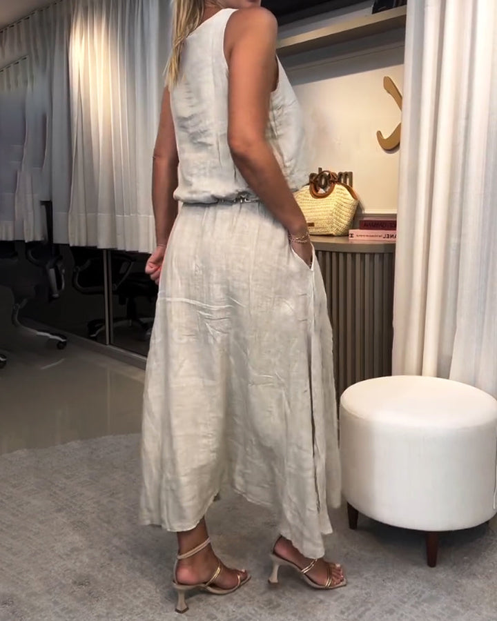 Leanne - Plain Sleeveless Top and Midi Skirt Set