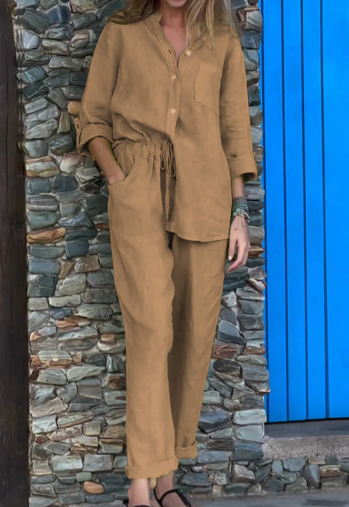 Juriel - Stylish V-Neck Shirt and Pants Set