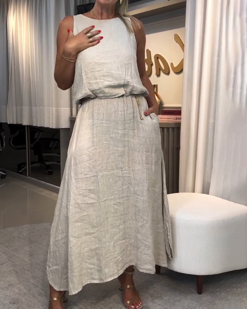 Leanne - Plain Sleeveless Top and Midi Skirt Set