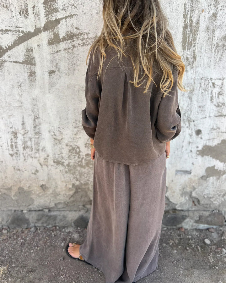 Alodia - Oversized Button Down Shirt and Wide Leg Pants Set