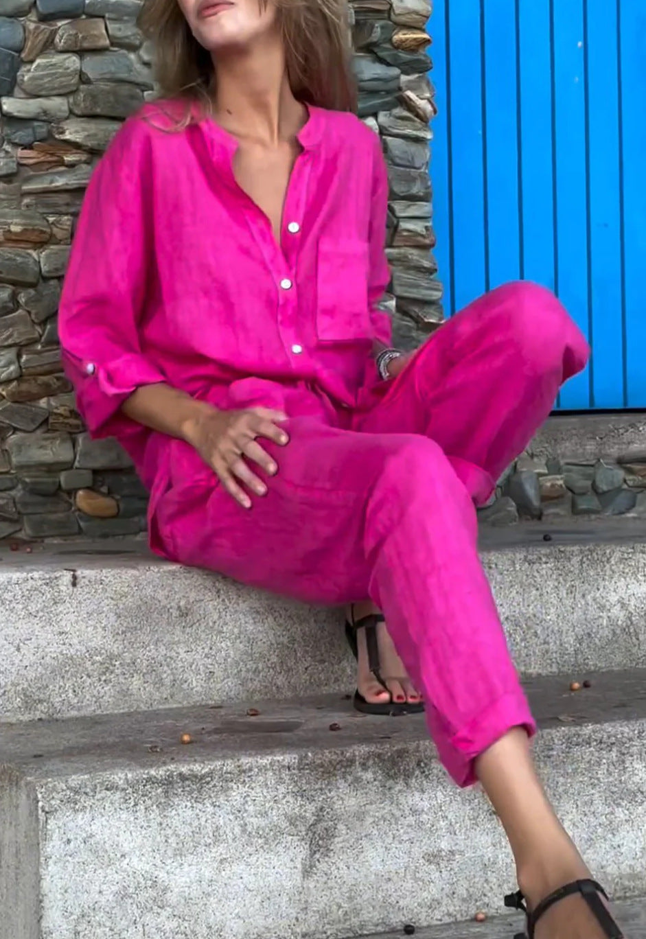 Juriel - Stylish V-Neck Shirt and Pants Set