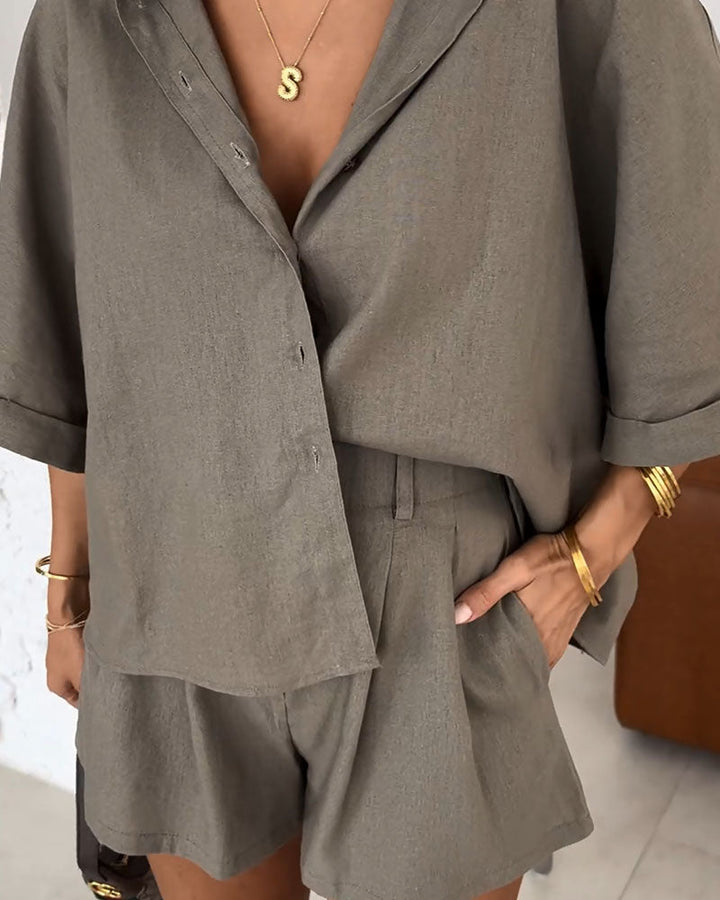 Alexis - Loose Button Down Top and Short Set