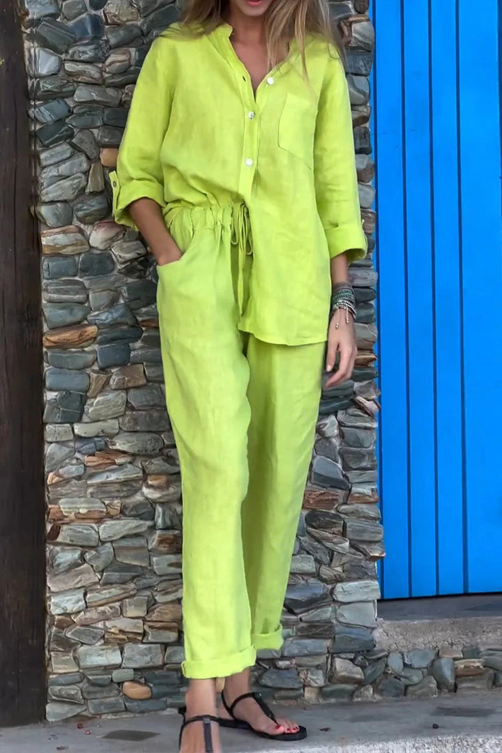 Juriel - Stylish V-Neck Shirt and Pants Set