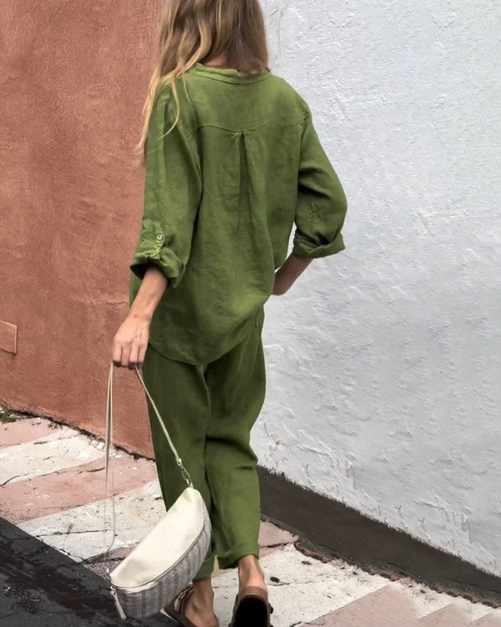 Juriel - Stylish V-Neck Shirt and Pants Set
