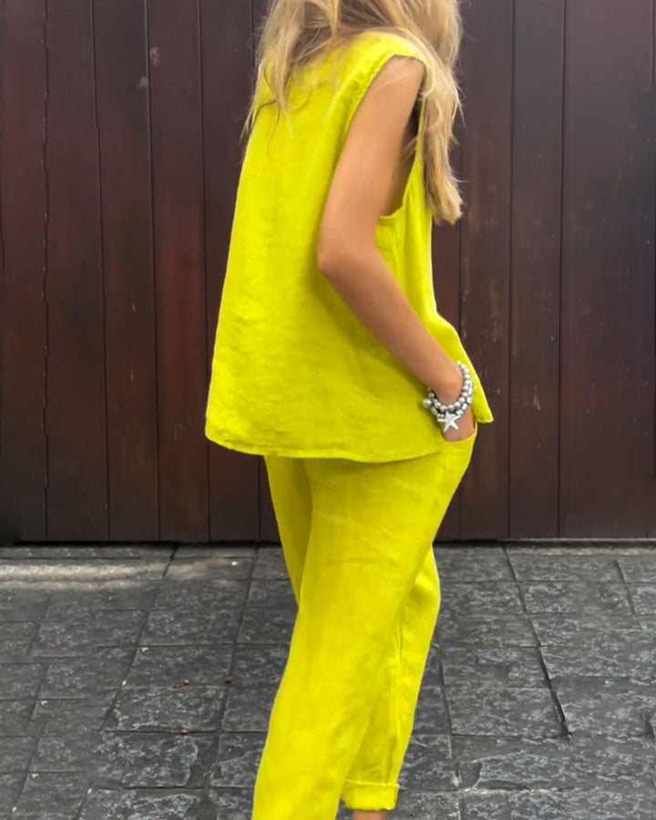 Jemaica - Plain Sleeveless Top and Pants Set