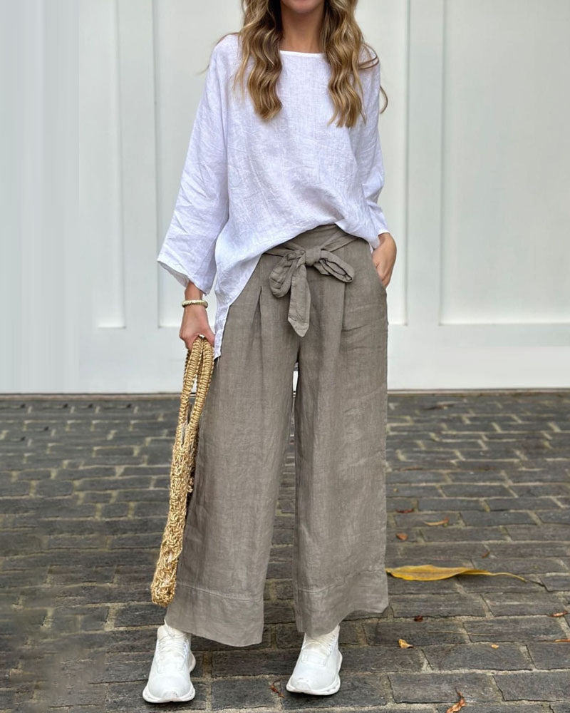 Maine - Casual Long Sleeve Top and Belted Pants Set