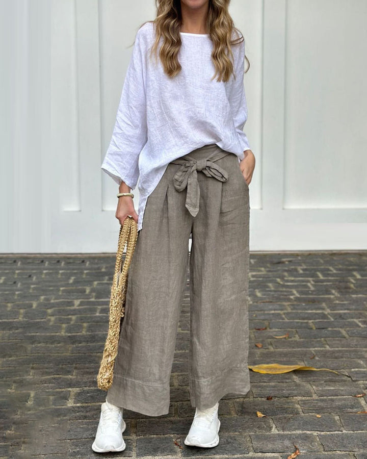 Maine - Casual Long Sleeve Top and Belted Pants Set