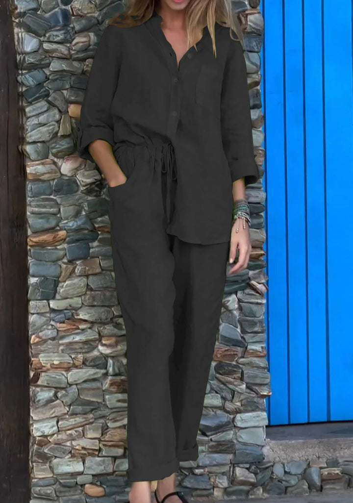 Juriel - Stylish V-Neck Shirt and Pants Set