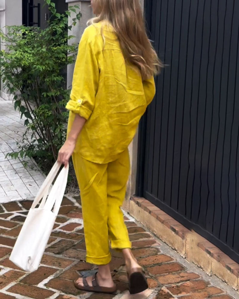 Juriel - Stylish V-Neck Shirt and Pants Set