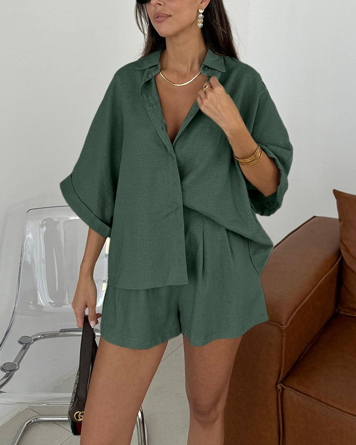 Alexis - Loose Button Down Top and Short Set