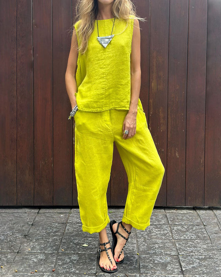 Jemaica - Plain Sleeveless Top and Pants Set