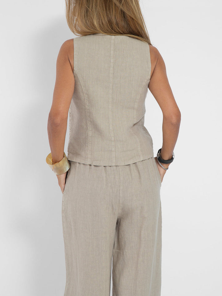 Jamil - Stylish Button Down Vest and Wide Leg Pants Set