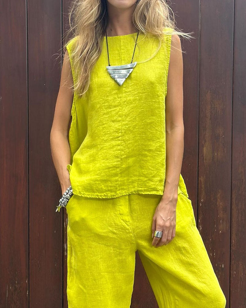 Jemaica - Plain Sleeveless Top and Pants Set
