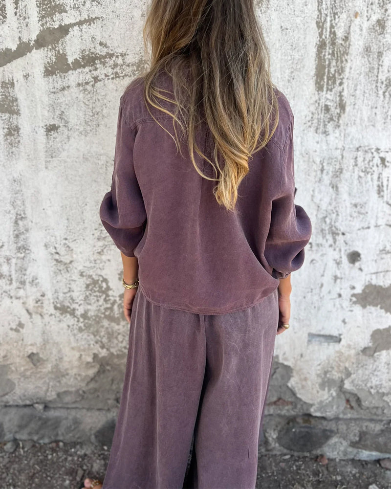 Alodia - Oversized Button Down Shirt and Wide Leg Pants Set