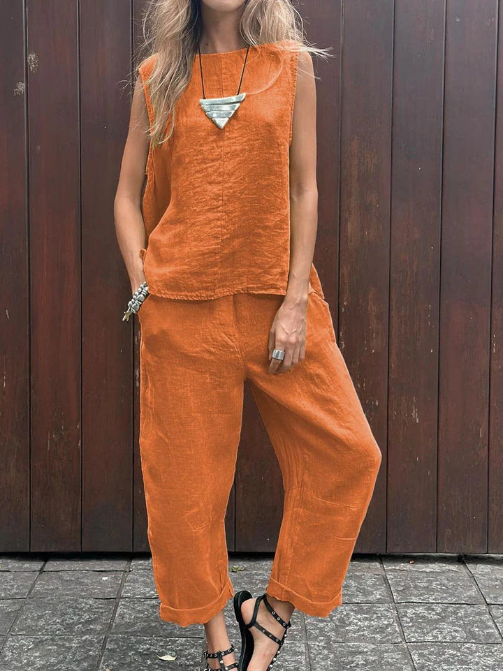 Jemaica - Plain Sleeveless Top and Pants Set