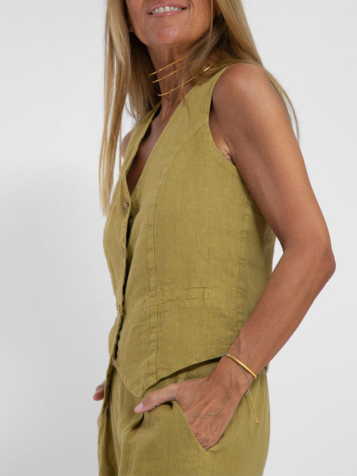 Jamil - Stylish Button Down Vest and Wide Leg Pants Set