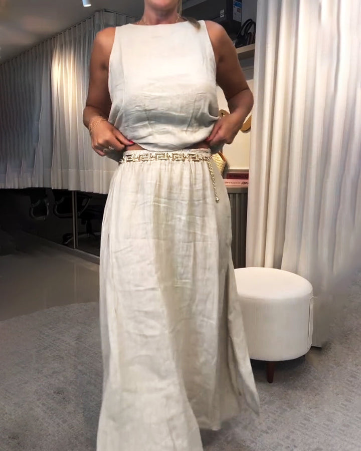 Leanne - Plain Sleeveless Top and Midi Skirt Set