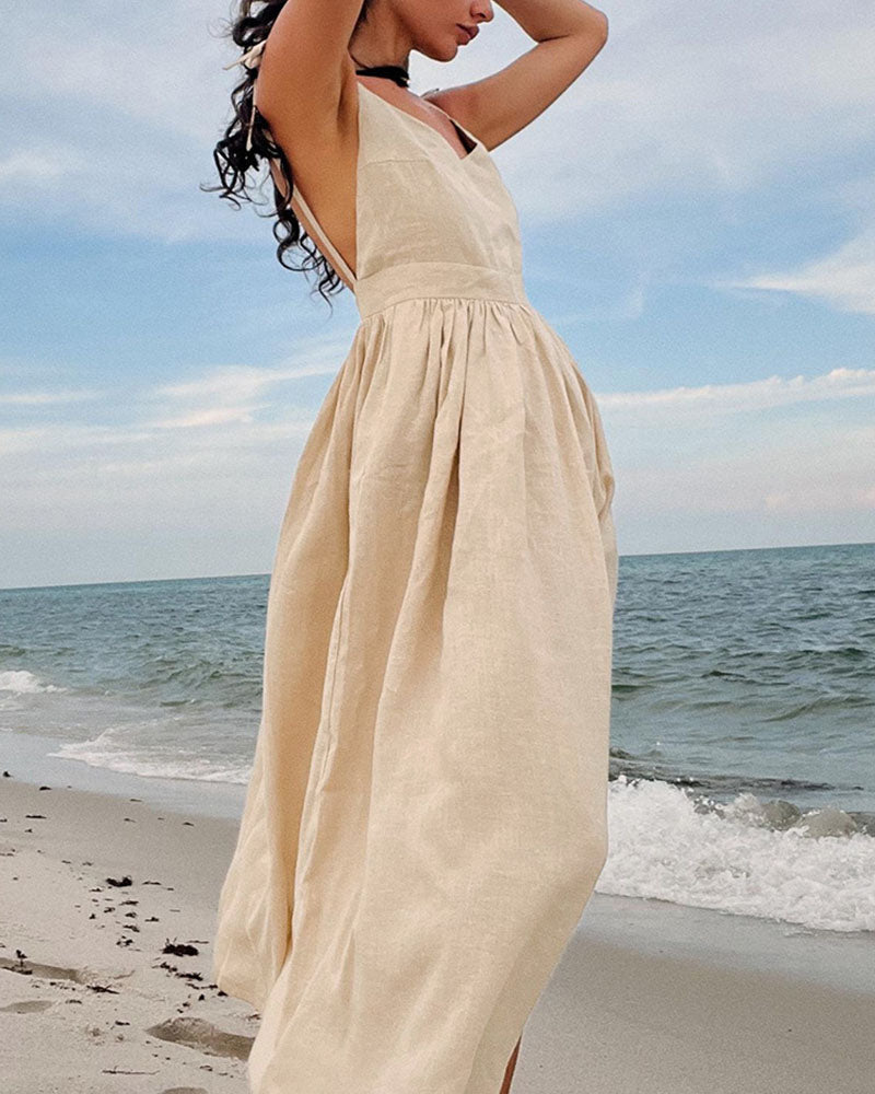 Marivic - Classic Backless Strappy Maxi Dress