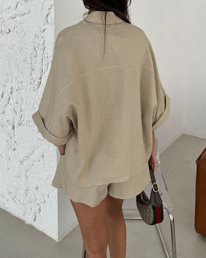 Alexis - Loose Button Down Top and Short Set